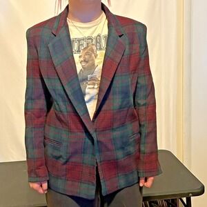 Vintage Wool Plaid Jacket  PETITE SMALL 4 Red Green Tartan DUMAS Classic 80s 90s